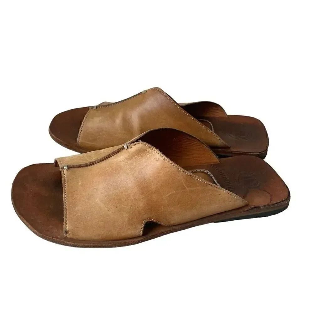 Gordon Rush Cognac Brown Luxury Comfortable Soft Quality Slip On Sandals SZ 9